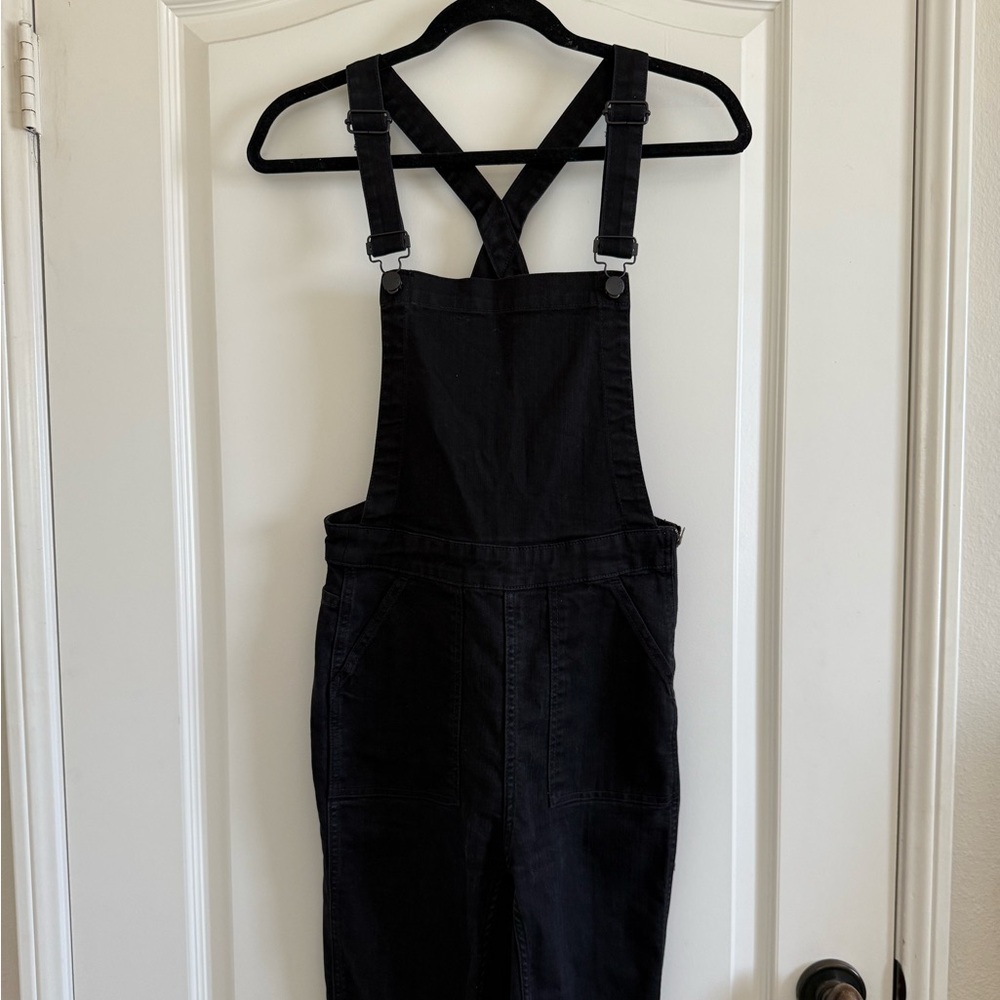 Madewell Black Straight Leg Raw Hem Overalls